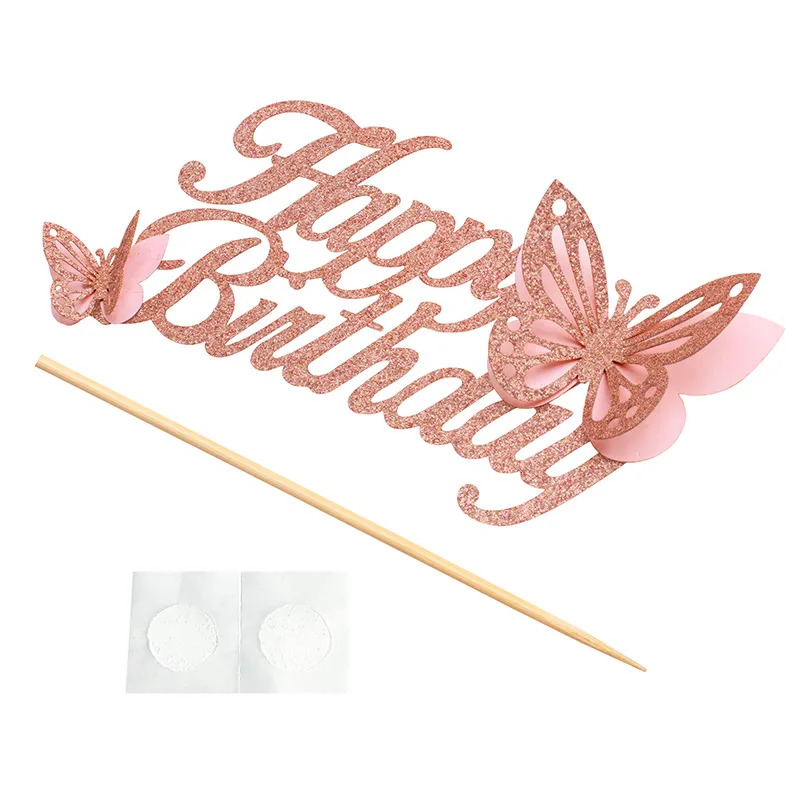 Rose Gold Happy Birthday Cake Topper