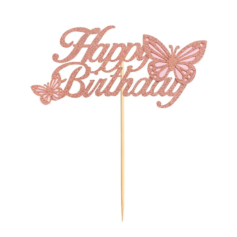 Rose Gold Happy Birthday Cake Topper