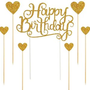 Happy Birthday Cake Toppers Gold Glitter