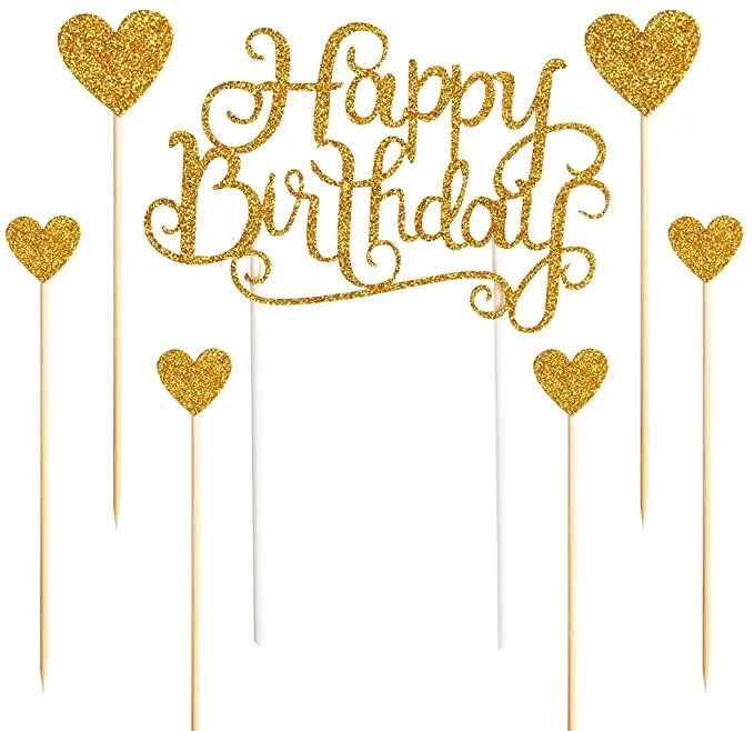Happy Birthday Cake Toppers Gold Glitter